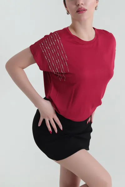 Bordo Taşlı Viskon Kadın Bluz 437583