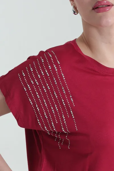 Bordo Taşlı Viskon Kadın Bluz 437583