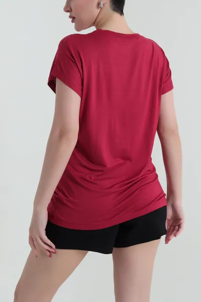 Bordo Taşlı Viskon Kadın Bluz 437698
