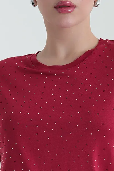 Bordo Taşlı Viskon Kadın Bluz 437698