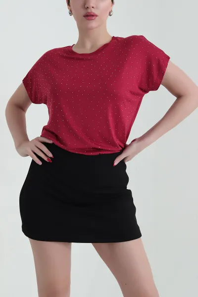 Bordo Taşlı Viskon Kadın Bluz 437698