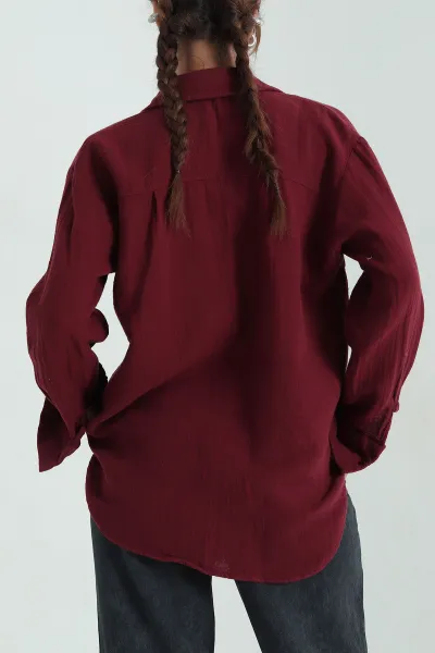 Bordo Tek Cep Bayan Müslin Gömlek 336830