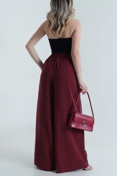 Bordo Tencel Bel Lastikli Kadın Pantolon 481026