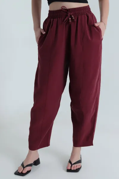 Bordo Tencel Boncuklu Şalvar Kadın Pantolon 481047