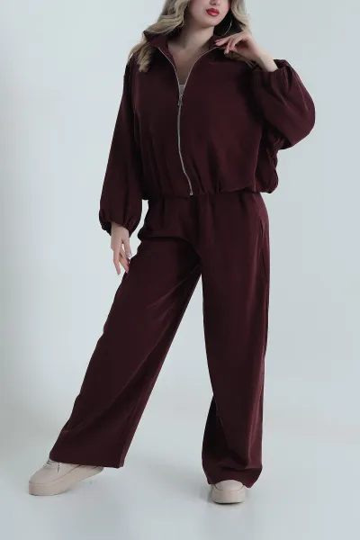 Bordo Tencel Gabardin Astarlı Kadın İkili Takım 490933