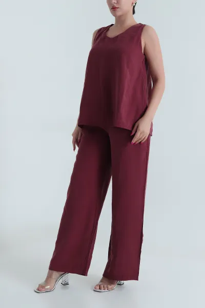 Bordo Tencel V Yaka Kadın İkili Takım 475189