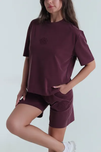 Bordo Tensel Pike Kumaş Şortlu Takım 472621