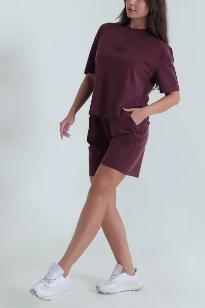 Bordo Tensel Pike Kumaş Şortlu Takım 472621