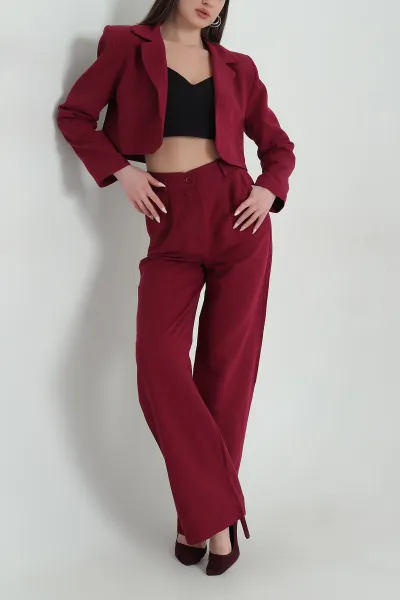 bordo-terni-crop-ceket-pantolon-kadin-ikili-takim-351610
