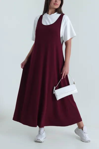 bordo-tisortlu-elbise-oysho-kadin-ikili-takim-475362