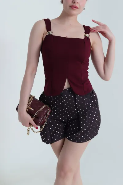 Bordo Toka Detay Kolsuz Kadın Bluz 466259