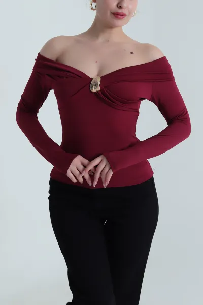 Bordo Toka Detay Scuba Kadın Bluz 489911