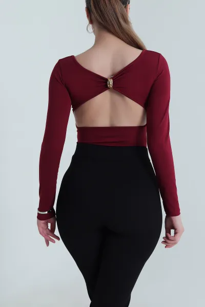 Bordo Tokalı Dalgıç Kadın Zıbın Bluz 484347