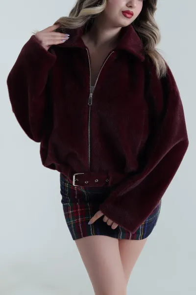 Bordo Tokalı Kadın Fox Bomber Mont 496600