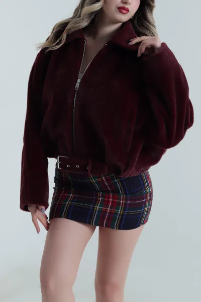 Bordo Tokalı Kadın Fox Bomber Mont 496600