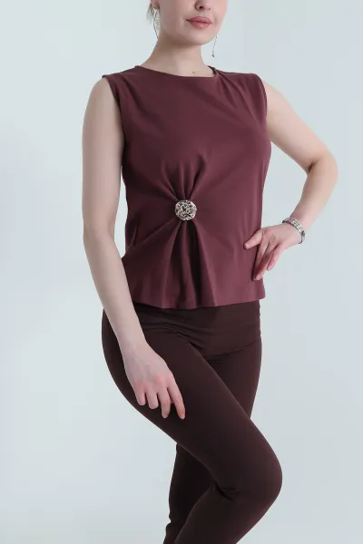 Bordo Tokalı Kolsuz Kadın Bluz 455130