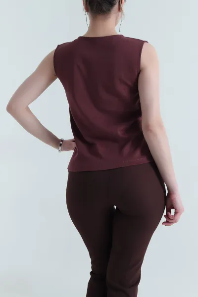 Bordo Tokalı Kolsuz Kadın Bluz 455130