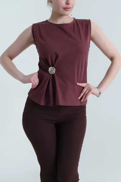 Bordo Tokalı Kolsuz Kadın Bluz 455130