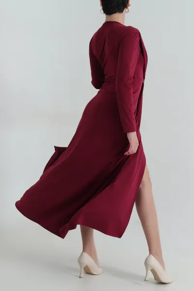 Bordo Tokalı Likralı Modal Kadın Elbise 414848