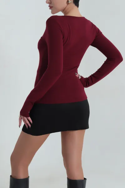 Bordo Tokalı Oysho Kadın Badi Bluz 412549