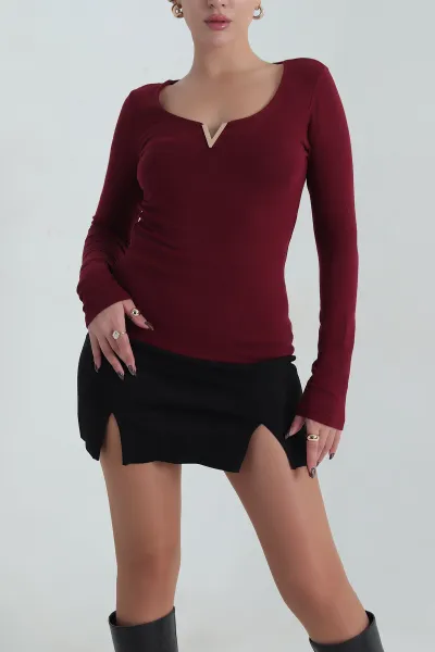 Bordo Tokalı Oysho Kadın Badi Bluz 412549