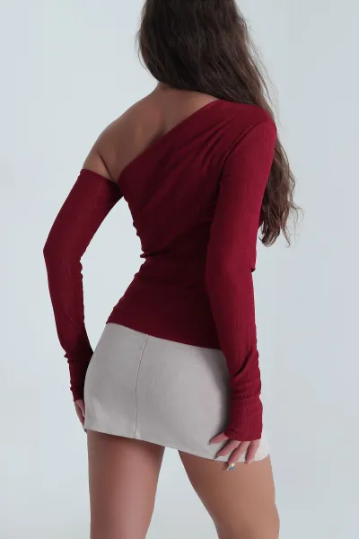 Bordo Tokalı Parmak Geçmeli Kadın Bluz 484617