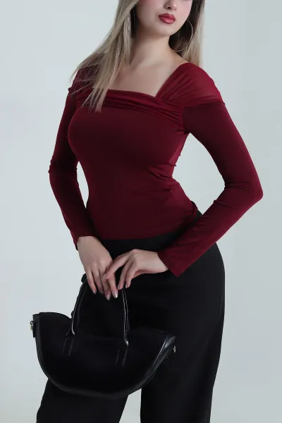 Bordo Tül Detay Sandy Kadın Bluz 489878