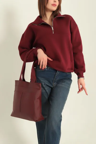 Bordo Üç İp İçi Şardonlu Bayan Sweat 333090