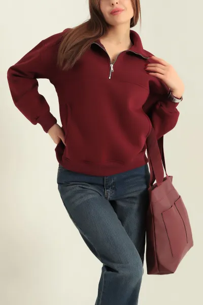 Bordo Üç İp İçi Şardonlu Bayan Sweat 333090