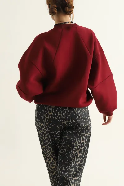 Bordo Üç İp Şardonlu Bayan Sweat 313211