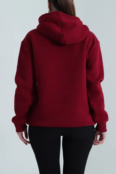 Bordo Üç İplik Şardonlu Kadın Sweat 496729
