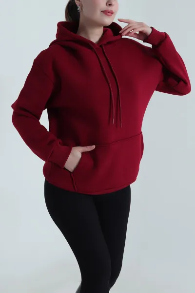 Bordo Üç İplik Şardonlu Kadın Sweat 496729