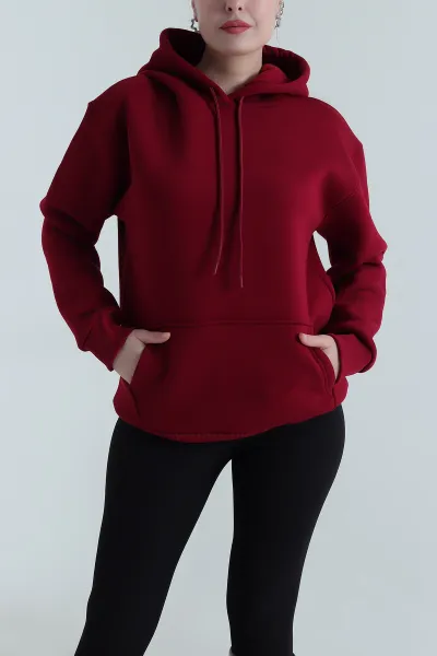 Bordo Üç İplik Şardonlu Kadın Sweat 496729