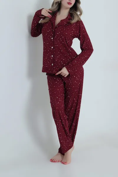 Bordo Uzun Kol Düğmeli Pegasus Kadın Pijama Takımı 499816