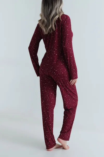 Bordo Uzun Kol Düğmeli Pegasus Kadın Pijama Takımı 499816
