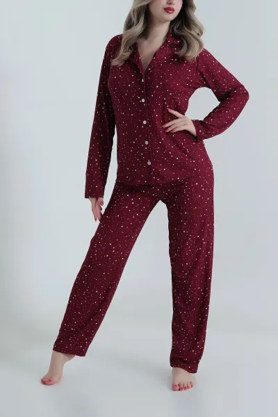 Bordo Uzun Kol Düğmeli Pegasus Kadın Pijama Takımı 499816