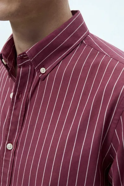 Bordo Uzun Kollu Çizgi Detaylı Erkek Gömlek 438324