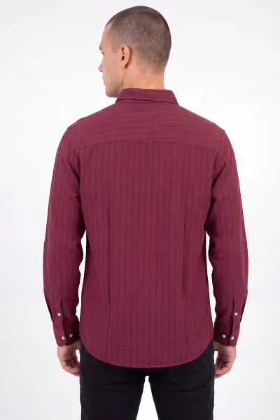 Bordo Uzun Kollu Çizgi Detaylı Erkek Gömlek 462179