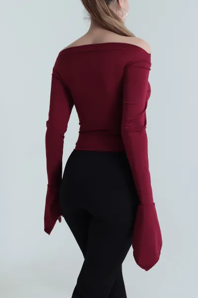 Bordo Uzun Kollu Dalgıç Kadın Bluz 484342