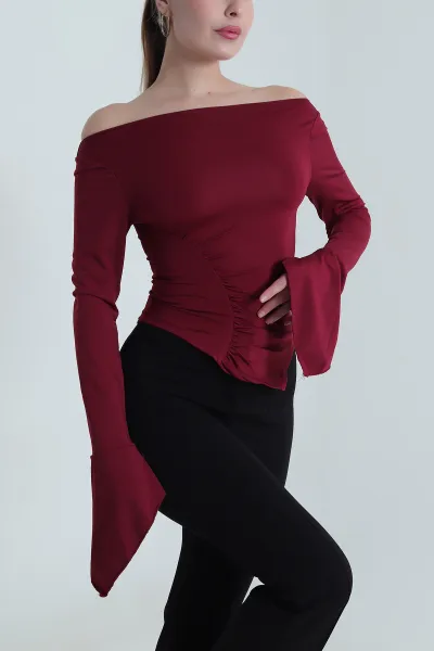 Bordo Uzun Kollu Dalgıç Kadın Bluz 484342