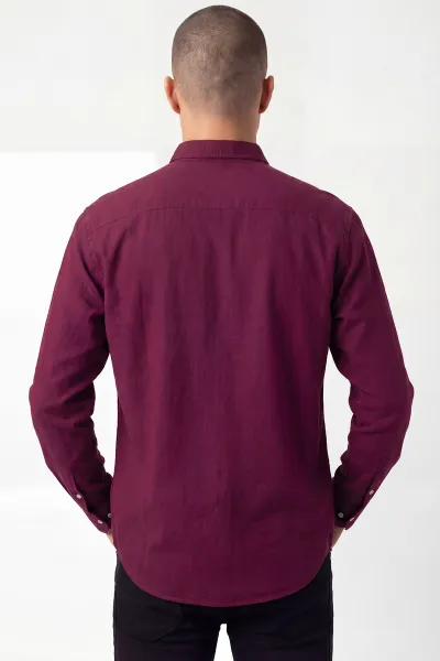 Bordo Uzun Kollu Düğme Detaylı Erkek Gömlek 438207