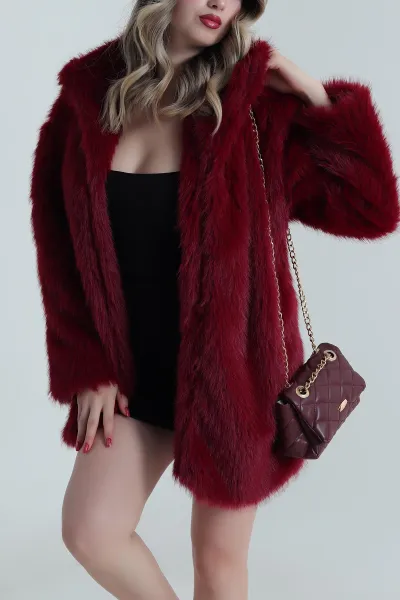 Bordo Uzun Lolita Astarlı Kadın Kürk 484222