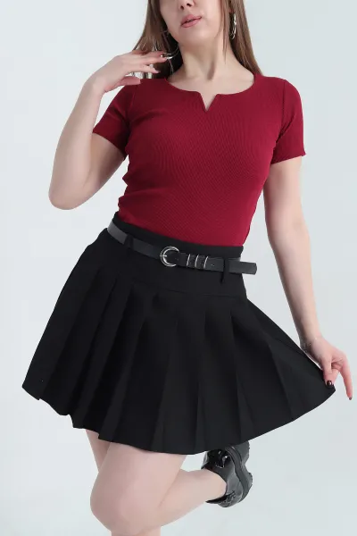 Bordo V Detay Likralı Kaşkorse Bluz 340369