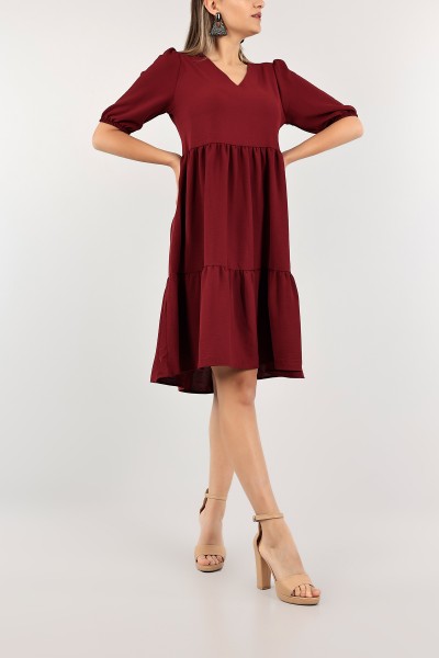 Bordo V Yaka Aerobin Elbise 114625