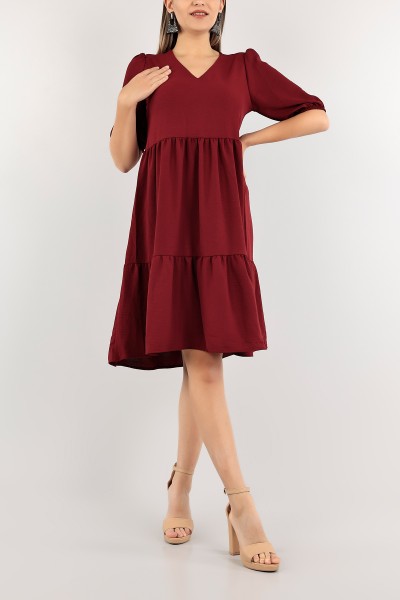 Bordo V Yaka Aerobin Elbise 114625