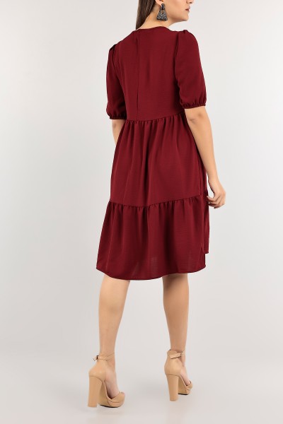Bordo V Yaka Aerobin Elbise 114625