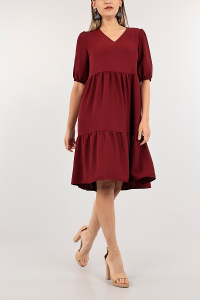 Bordo V Yaka Aerobin Elbise 114625