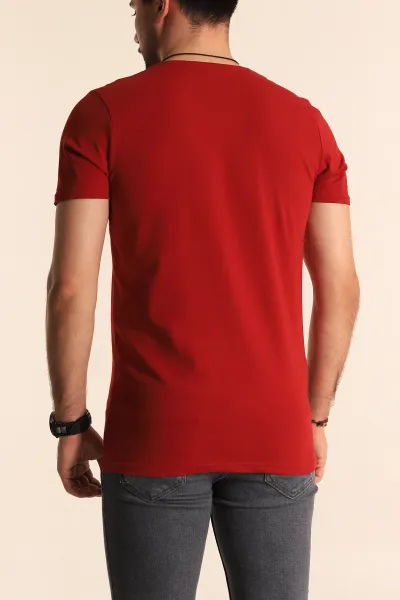 Bordo V Yaka Basic Erkek Tişört 190474