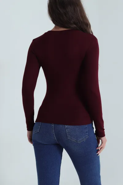 Bordo V Yaka Buzzy Kadın Bluz 484301