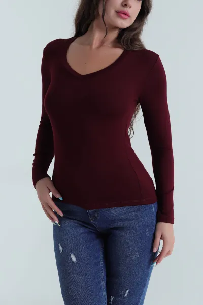 bordo-v-yaka-buzzy-kadin-bluz-484301